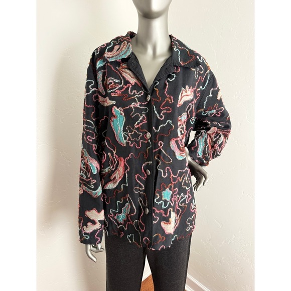 Mirasol Woman Jackets & Blazers - Mirasol Woman Black Embroidered Button Front Lined Jacket Size 2X
